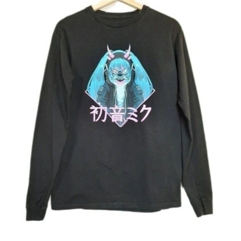 CRYPTON Manga Anime Black Crewneck Long Sleeve Top Sz S